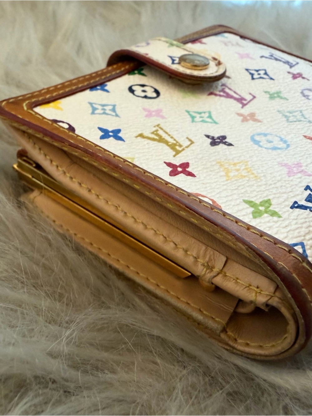 Louis Vuitton Multicolor Monogram White Canvas Wallet with Brown Trim - Picture 2 of 16